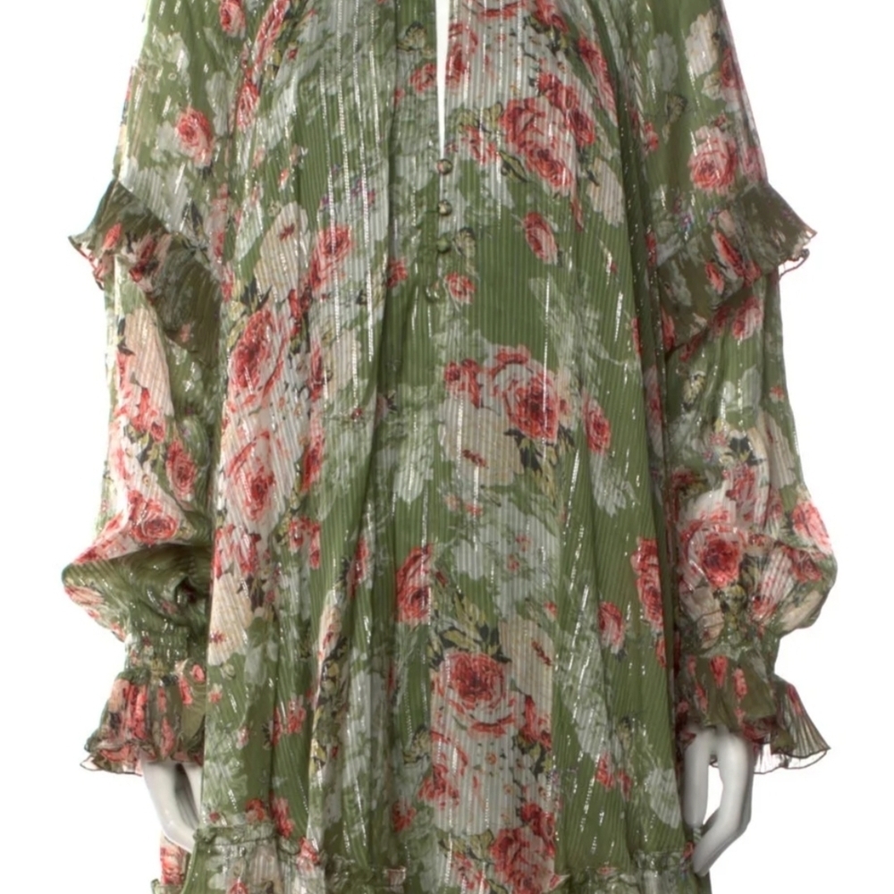 HEMANT & NANDITA Floral Green and Pink Long Sleeve Dress - Picture 2 of 3